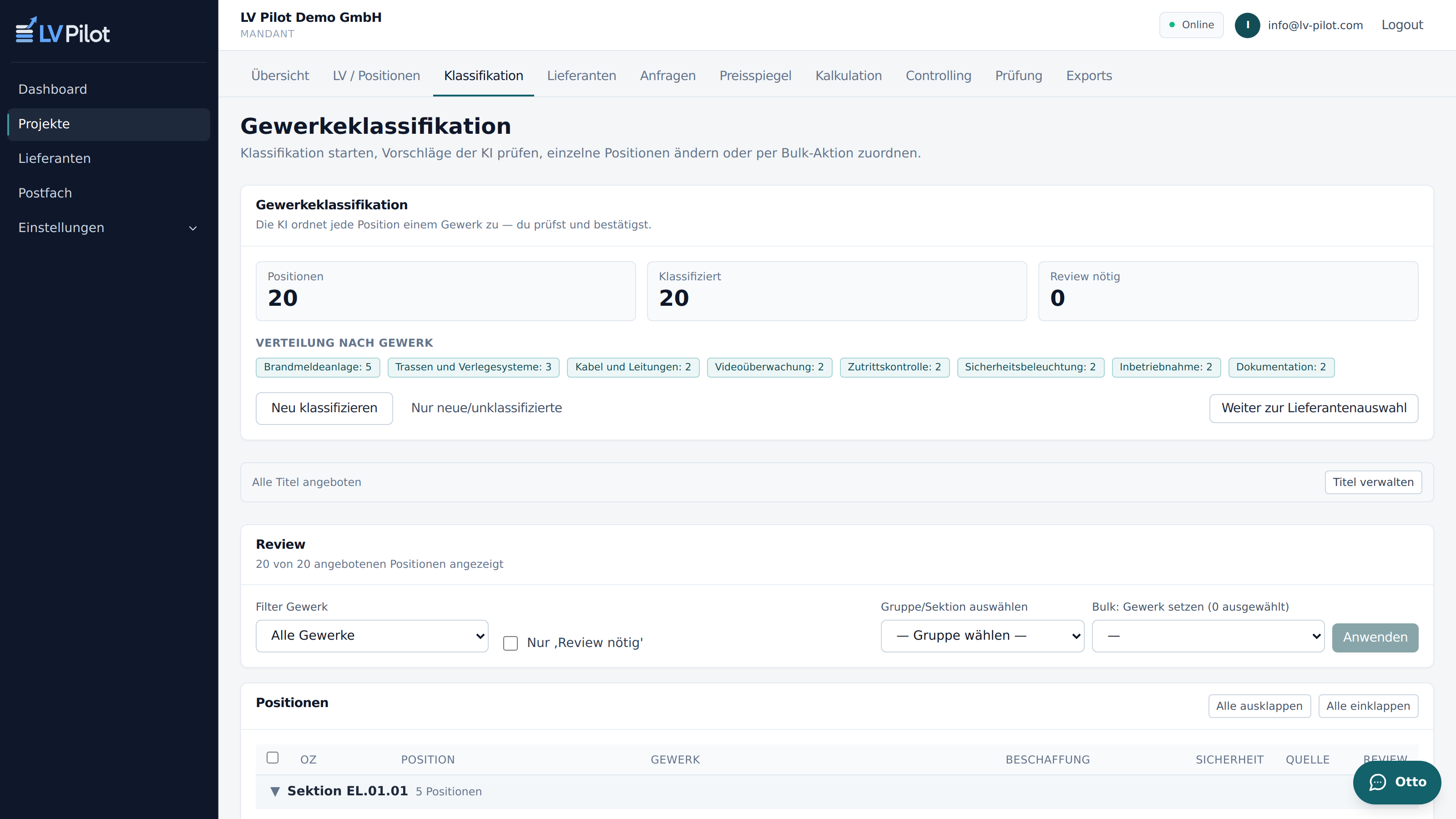 Gewerke-Klassifikation mit Review